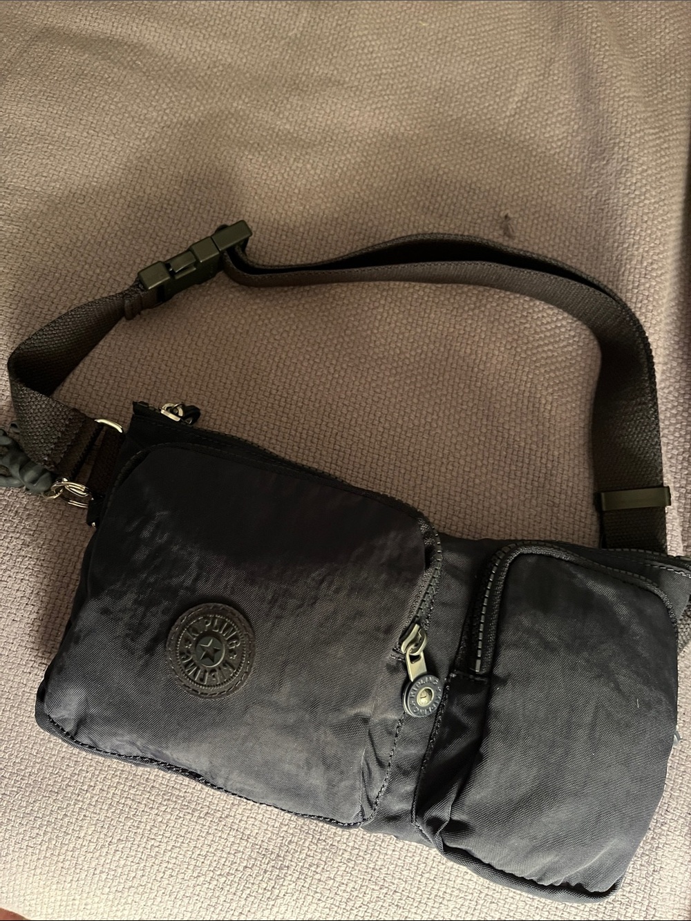 Kipling Black Nylon Crossbody Belt Bag with Monkey Charm - Picture 5 of 11